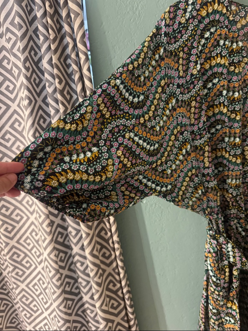 LOFT Floral Wave Print Belted Dress in Black, Pink, Yellow - Picture 2 of 6